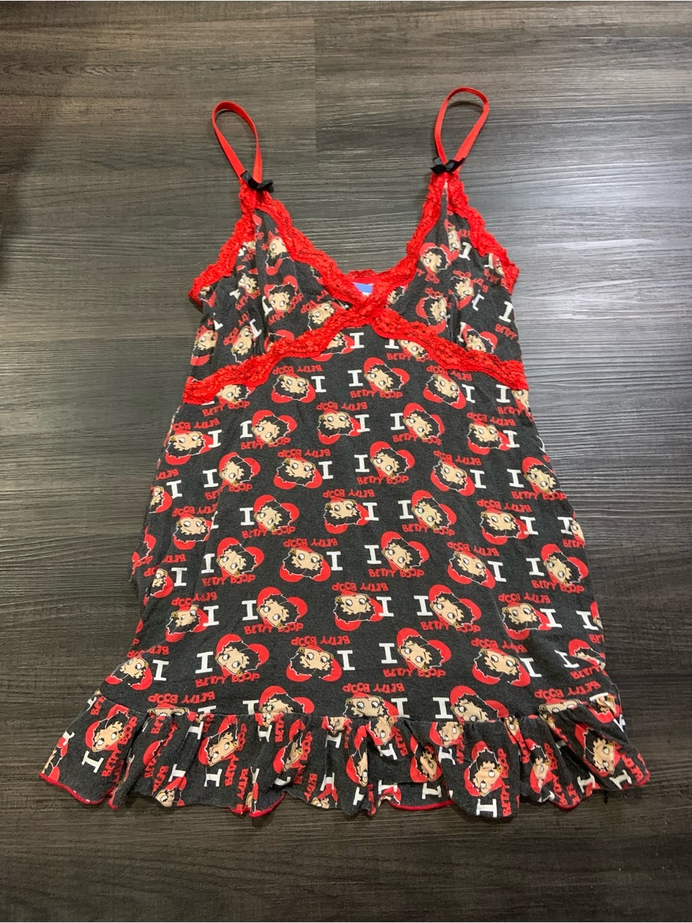 Red Betty Boop Print Lace Trim Chemise - Women Intimates